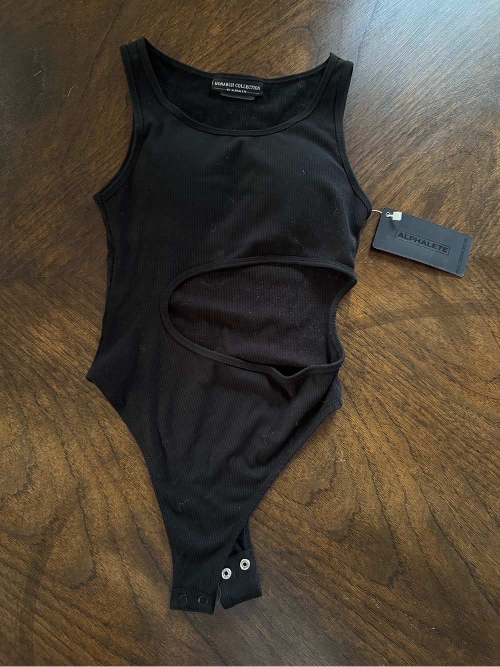 Alphalete Asymmetrical Black Ribbed Scoop Neck Bodysuit